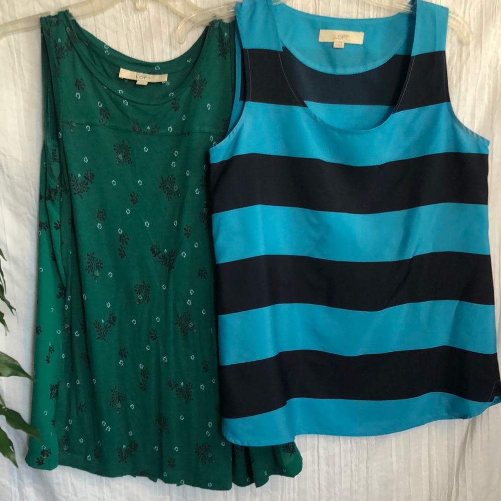 LOFT size S lot of 2 sleeveless tops nautical striped & pleated work office